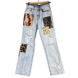 BDG High-Waist Straight Leg Cowboy Jean – Patch Embroider Distressed 25 W x 27 L